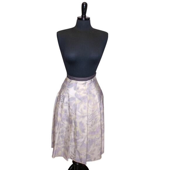 Anne Klein Silk Pleated Skirt Midi Knee Full Abstract All Over Print 8 - Picture 1 of 4